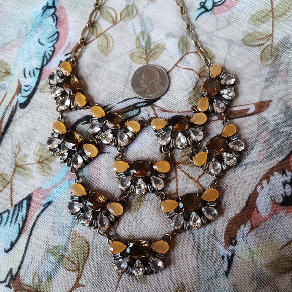 J. Crew Statement Necklace Topaz Honey Clear Stones Oxidized Brass 10 Medallions - Picture 6 of 14